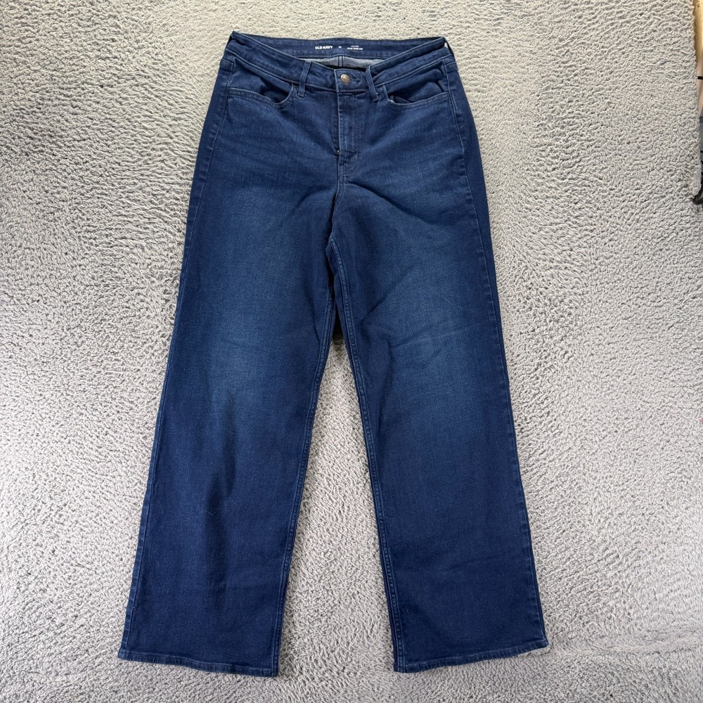 Old Navy Jeans Women's 10 Blue Cotton Denim Wide Leg Faded High-Rise Stretch